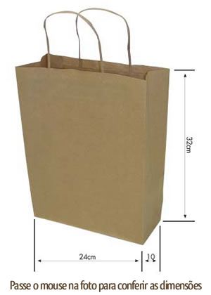 SACOLAS EM PAPEL KRAFT TAM. M PACOTE COM/100 PEÇAS